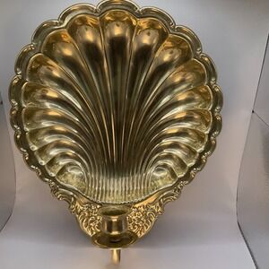 Vtg Ornate Regency Brass Copper Large Scalloped Shell Sconce 14x11 Candle Holder